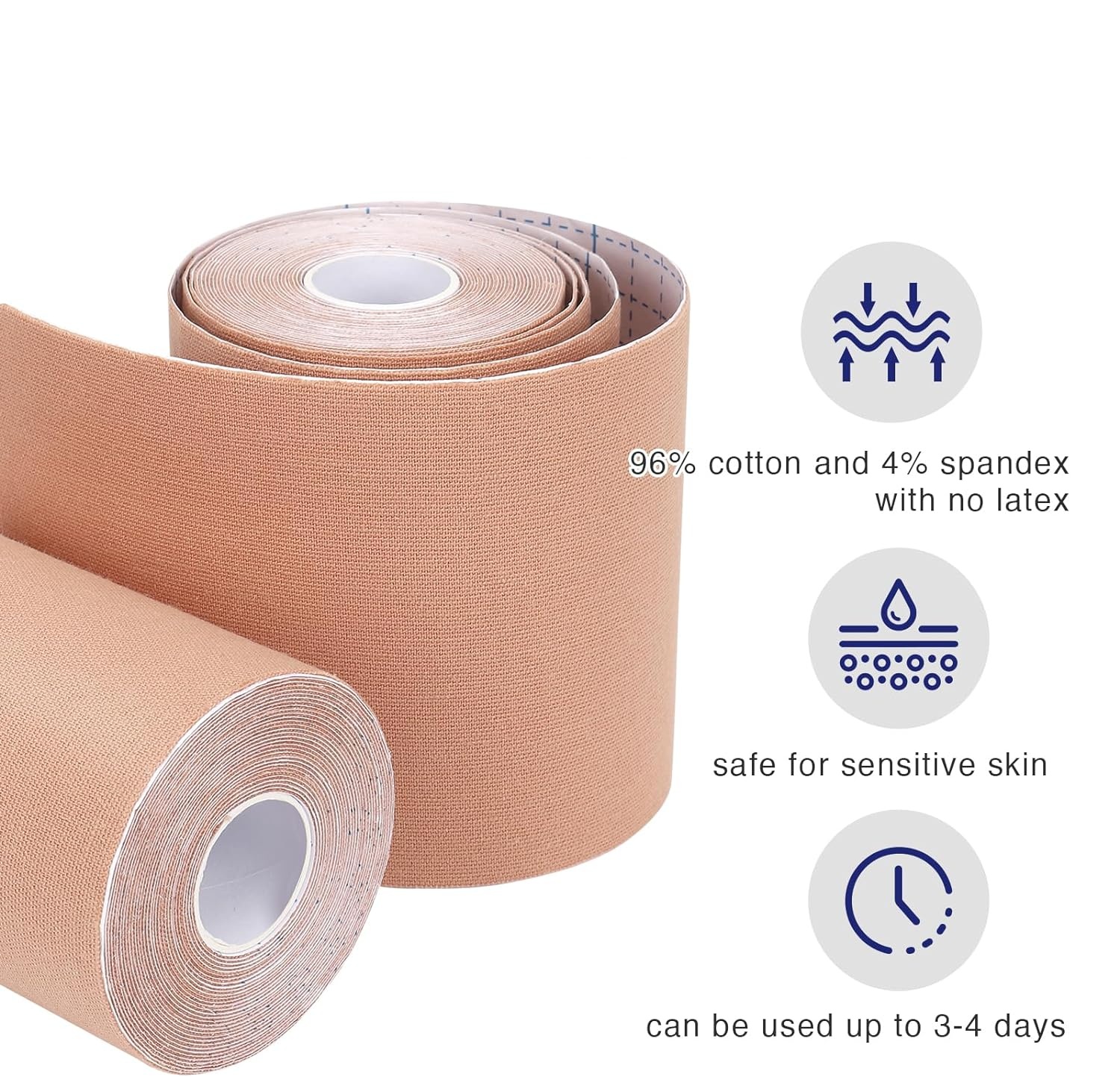 Extra breites elastisches Kinesiologie-Tape aus Baumwolle mit Verbandschere, 10 cm x 5 m