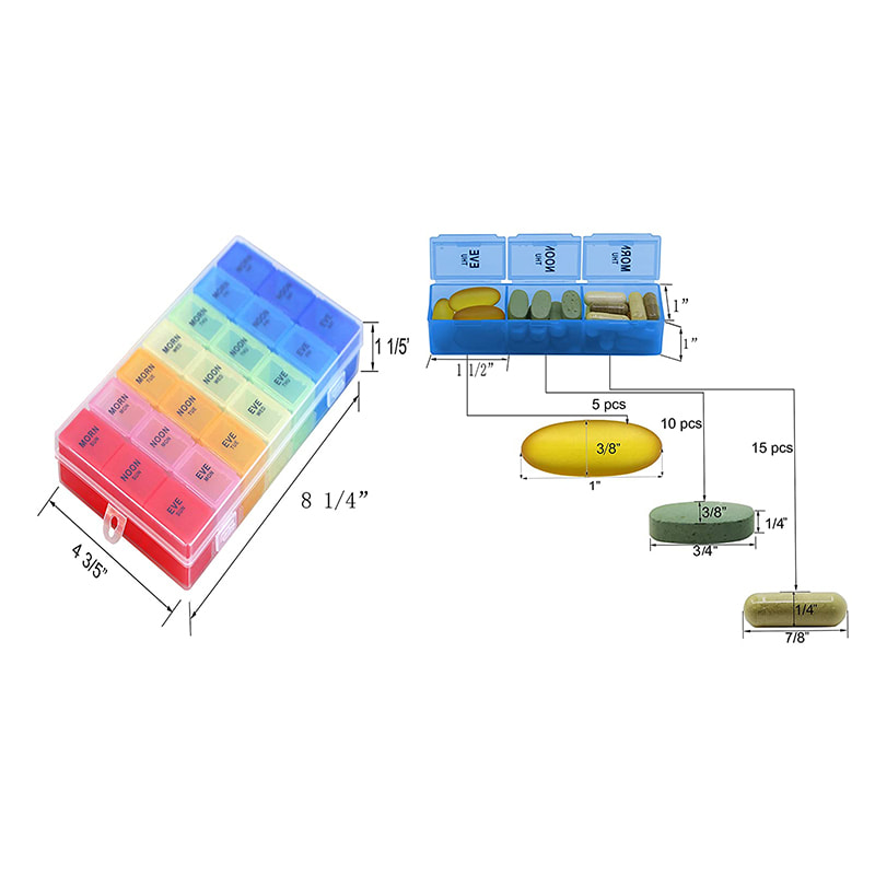 Abnehmbare, farbenfrohe Tablettenbox für wöchentliche Medikamente 