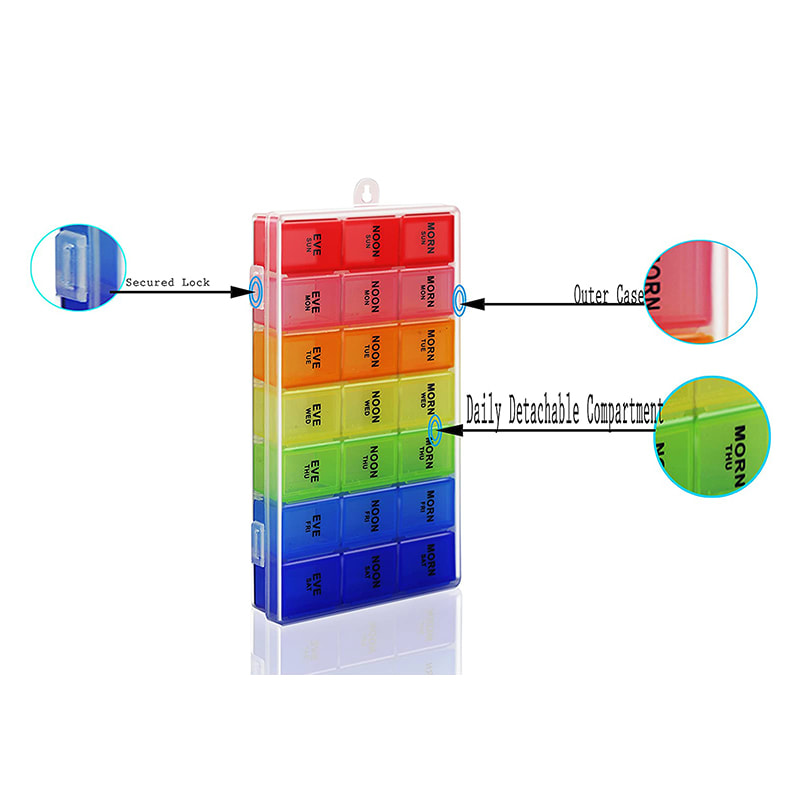 Abnehmbare, farbenfrohe Tablettenbox für wöchentliche Medikamente 