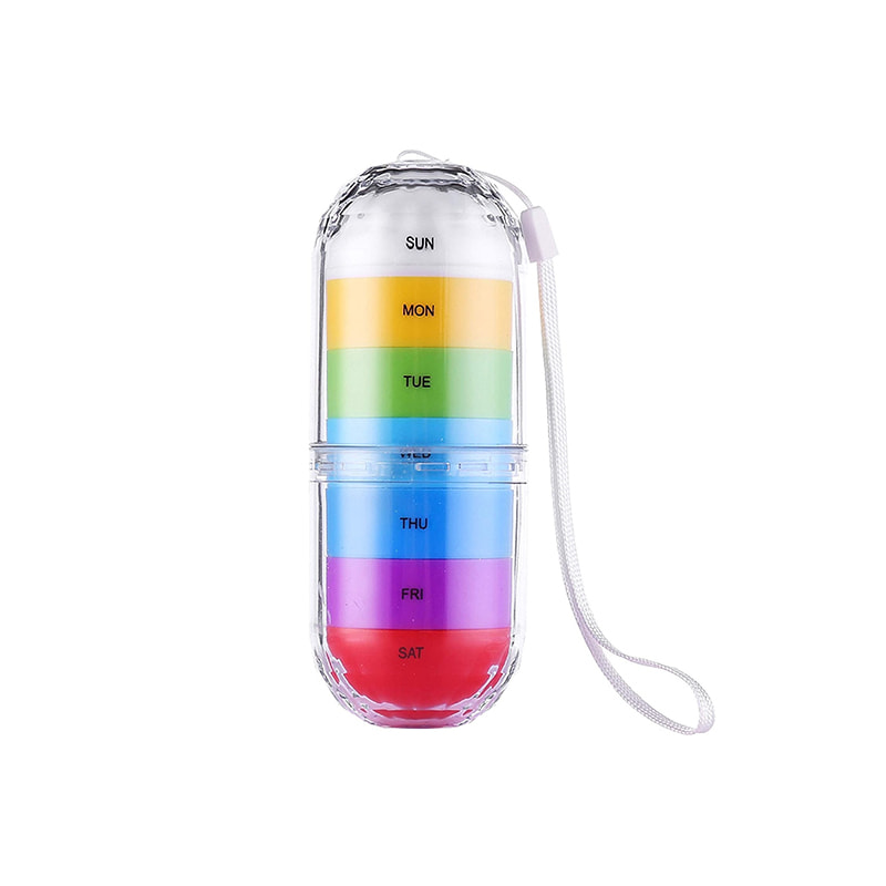 Regenbogenfarbener wasserdichter 7-Tage-Medikamententabletten-Organizer 