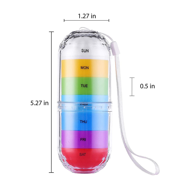 Regenbogenfarbener wasserdichter 7-Tage-Medikamententabletten-Organizer 