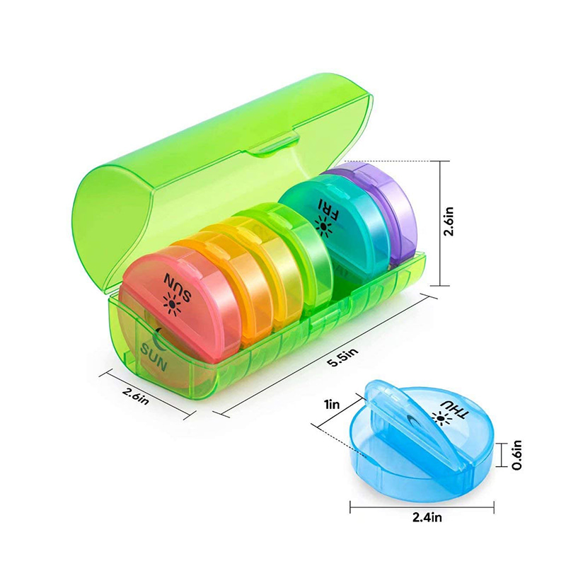 Grüne 7-Tage-Pillendose aus Kunststoff für die Reise 